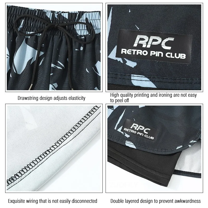 Men's Aloe Pants Athletic Shorts Two-Layer Swim Trunks: Stylish, Quick-Drying & Comfortably Fit for Beach, Pool & Hot Spring Men Running Shorts Fitness Gym Training 2 in 1 Sports Shorts Quick Dry Wor