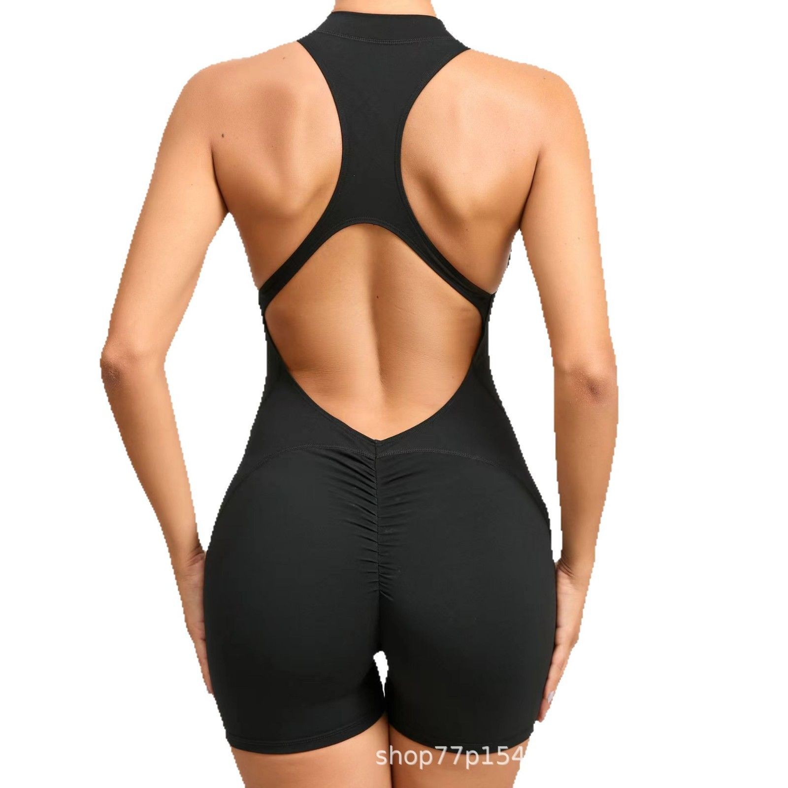 High-elastic sports fitness zipper jumpsuit, nude-feeling tight one-piece yoga suit.Built-in chest pad