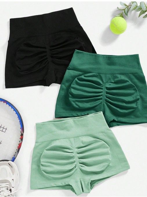3PCS Women Scrunch Bum Gym Shorts With Low Waist Yoga Shorts Seamless Scrunch Workout Running Butt Lifting Shorts Women Fitness Workout Shorts Yoga Low Waist Lift Butt Fitness Shorts