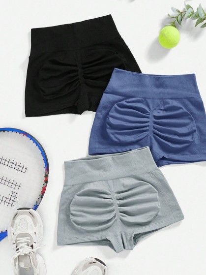 3PCS Women Scrunch Bum Gym Shorts With Low Waist Yoga Shorts Seamless Scrunch Workout Running Butt Lifting Shorts Women Fitness Workout Shorts Yoga Low Waist Lift Butt Fitness Shorts