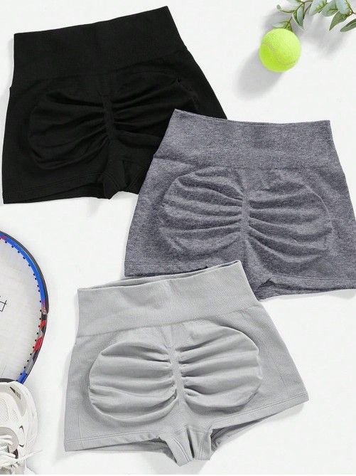 3PCS Women Scrunch Bum Gym Shorts With Low Waist Yoga Shorts Seamless Scrunch Workout Running Butt Lifting Shorts Women Fitness Workout Shorts Yoga Low Waist Lift Butt Fitness Shorts