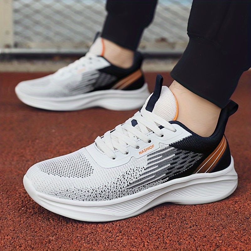 Men's fashionable woven breathable running shoes, comfortable non slip lace up soft sole sports shoes, suitable for men's outdoor activities