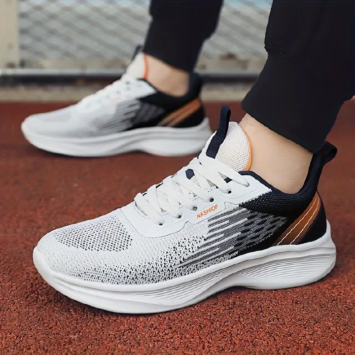 Men's fashionable woven breathable running shoes, comfortable non slip lace up soft sole sports shoes, suitable for men's outdoor activities
