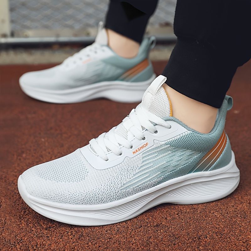 Men's fashionable woven breathable running shoes, comfortable non slip lace up soft sole sports shoes, suitable for men's outdoor activities