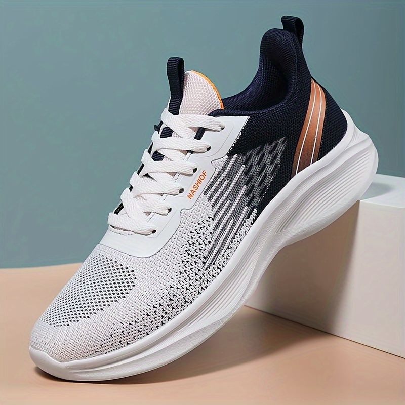 Men's fashionable woven breathable running shoes, comfortable non slip lace up soft sole sports shoes, suitable for men's outdoor activities
