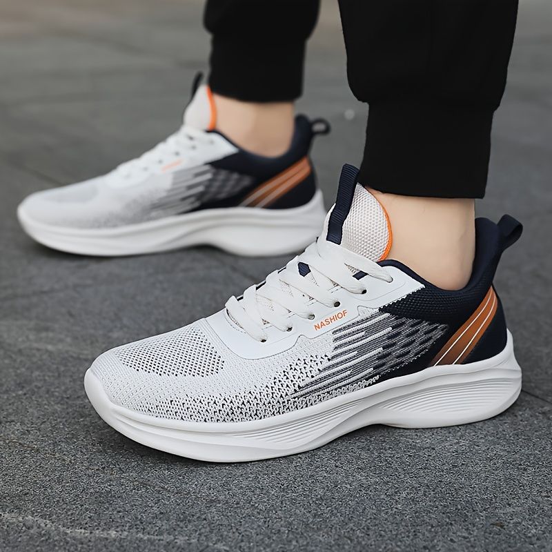 Men's fashionable woven breathable running shoes, comfortable non slip lace up soft sole sports shoes, suitable for men's outdoor activities