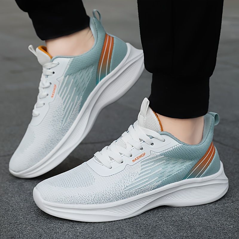Men's fashionable woven breathable running shoes, comfortable non slip lace up soft sole sports shoes, suitable for men's outdoor activities