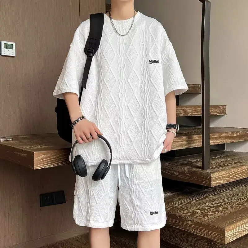 2 PCS 2 in 1 Men Clothes T-Shirts tshirts Shorts Polos Men Suits FashionSummer Print Round Neck Short Sleeve Shorts T-Shirt Sets