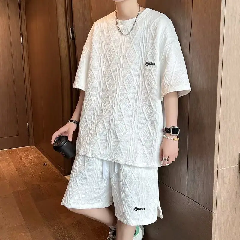 2 PCS 2 in 1 Men Clothes T-Shirts tshirts Shorts Polos Men Suits FashionSummer Print Round Neck Short Sleeve Shorts T-Shirt Sets