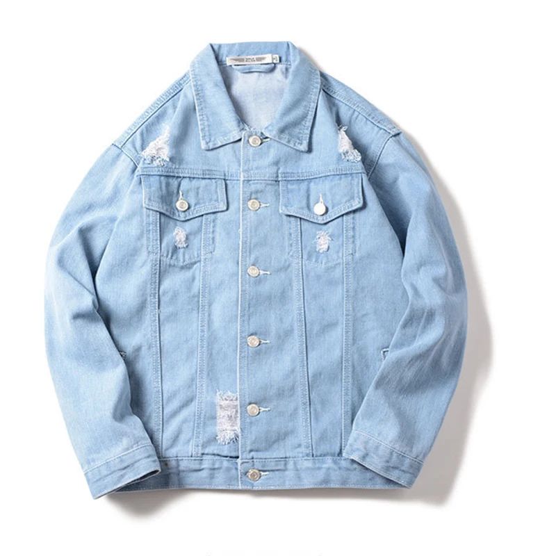 Autumn Winter Men's Worn-out Denim Jacket Coat Casual Fashion Hole Loose Ruffian Cycle Jeans Jackets