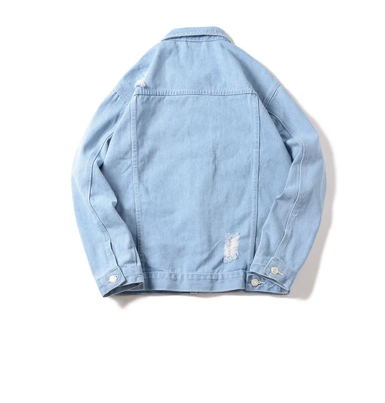 Autumn Winter Men's Worn-out Denim Jacket Coat Casual Fashion Hole Loose Ruffian Cycle Jeans Jackets
