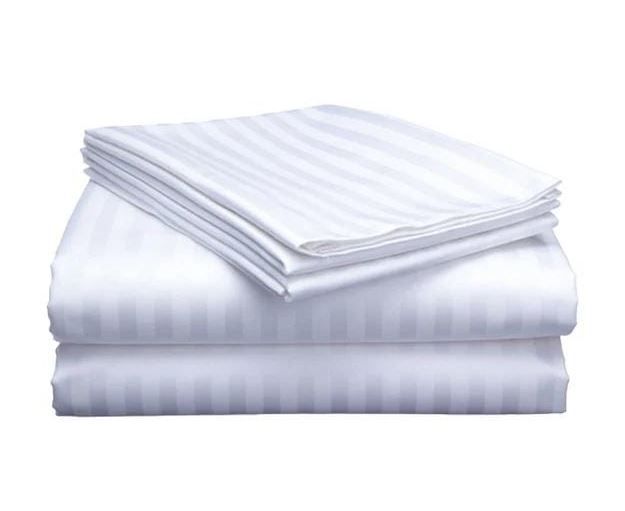 4Pcs of 6*7 Luxury Cotton Stripped Bedsheets Set (2pillowcases and 2pc bedsheets ) Bedding Set Plain White