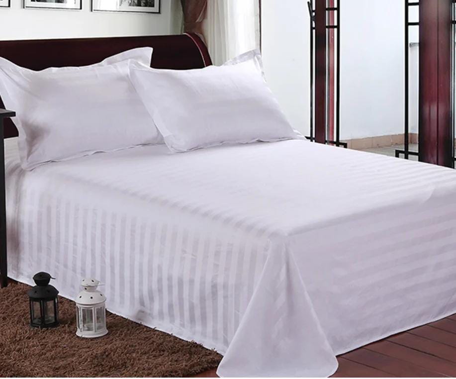 4Pcs of 6*7 Luxury Cotton Stripped Bedsheets Set (2pillowcases and 2pc bedsheets ) Bedding Set Plain White