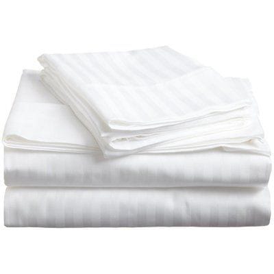 4Pcs of 6*7 Luxury Cotton Stripped Bedsheets Set (2pillowcases and 2pc bedsheets ) Bedding Set Plain White