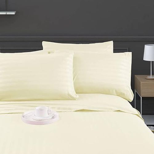 4Pcs of 6*7 Luxury Cotton Stripped Bedsheets Set (2pillowcases and 2pc bedsheets ) Bedding Set Plain White