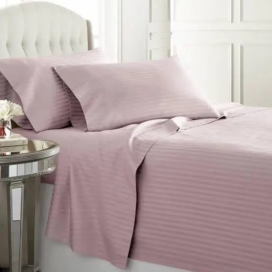 4Pcs of 7*8 Luxury Cotton Stripped Bedsheets Set (2pillowcases and 2pc bedsheets ) Bedding Set Plain
