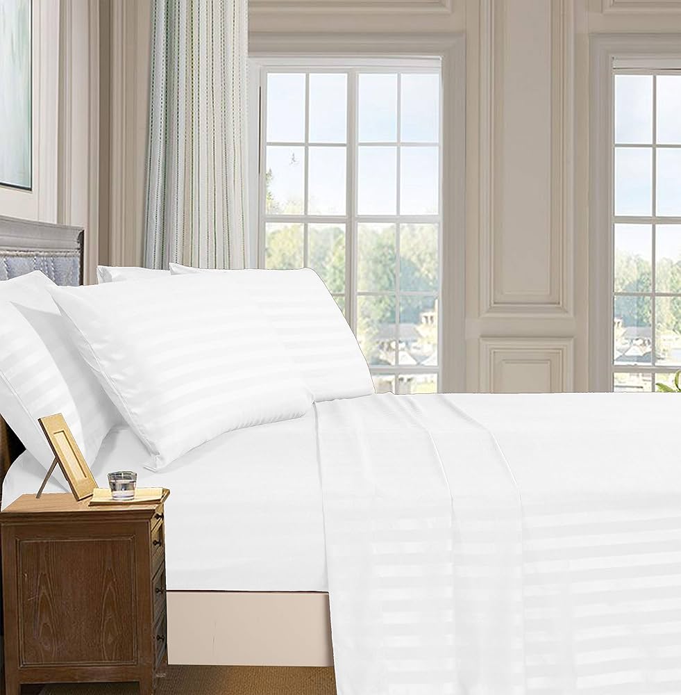 4Pcs of 7*8 Luxury Cotton Stripped Bedsheets Set (2pillowcases and 2pc bedsheets ) Bedding Set Plain