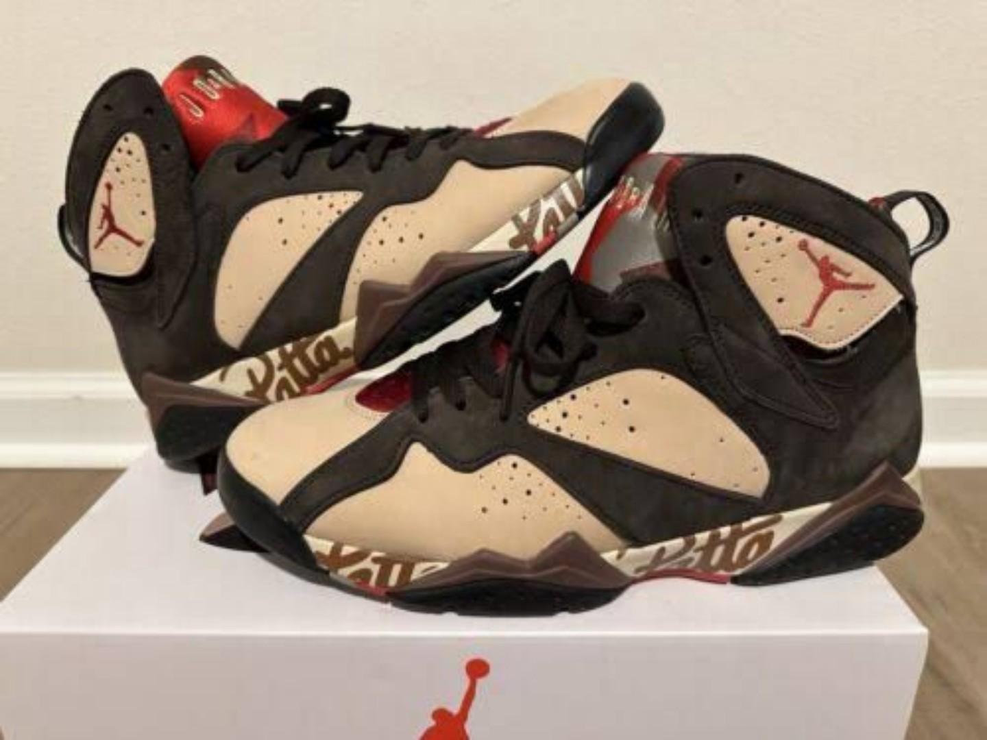 ORIGINAL AIR JORDAN 7 PATTA (shimmer/tough red-velvet brown) RETRO, CUSTOMIZED JORDAN, COLOUR BLACK ,HIGH QUALITY SNEAKERS. JORDAN Best shop for Airforce, Air jordan, Airmax tn, Air force sneakers)
