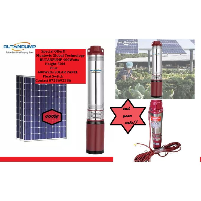 RUTANPUMP 24V 400W High Lift Submersible Water Pump +SOLAR Panel 400Watts+Float Switch