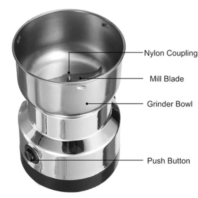 NM8300~ Nima Mini Electric Grinder (dry food).Has a powerful 150W motor that gives sufficient speed to mills in a very short time. Blades are stainless steel mill, which gives an efficiency for a long