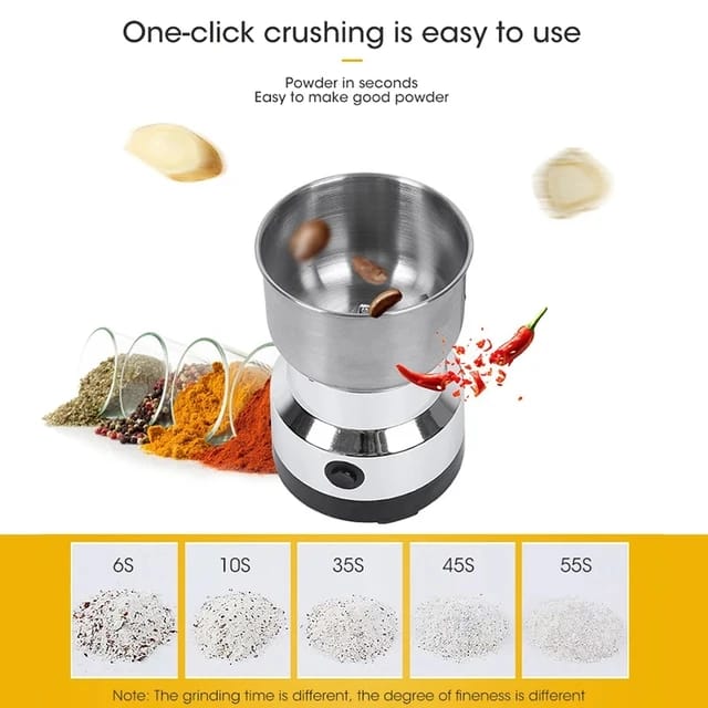NM8300~ Nima Mini Electric Grinder (dry food).Has a powerful 150W motor that gives sufficient speed to mills in a very short time. Blades are stainless steel mill, which gives an efficiency for a long