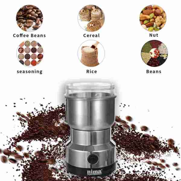 NM8300~ Nima Mini Electric Grinder (dry food).Has a powerful 150W motor that gives sufficient speed to mills in a very short time. Blades are stainless steel mill, which gives an efficiency for a long