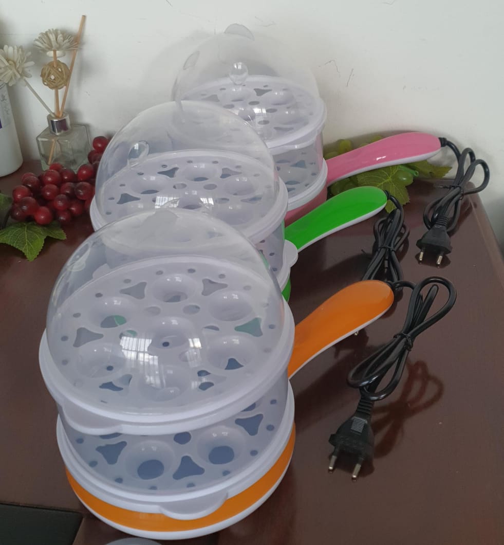 NEW ARRIVALS☺☺Electric 2in1 Multifunctional magic pot 2 layer 14pc egg boiler steamer or fry grill plate.