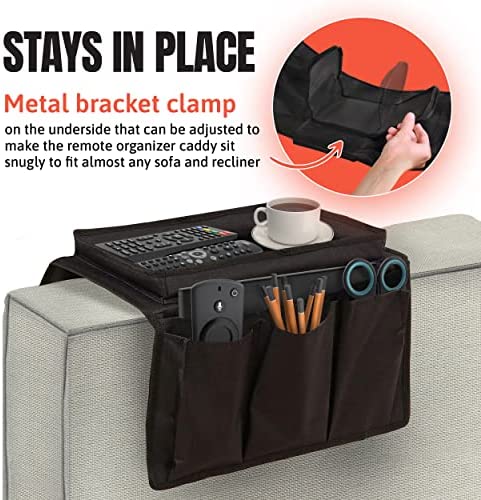 Couch/Sofa Arm Rest Organizer.his organizer has been designed with a large bend to fit the armrest of most sofas, couches, and love seats. Thanks to its ingenious frame, you can put whatever you need