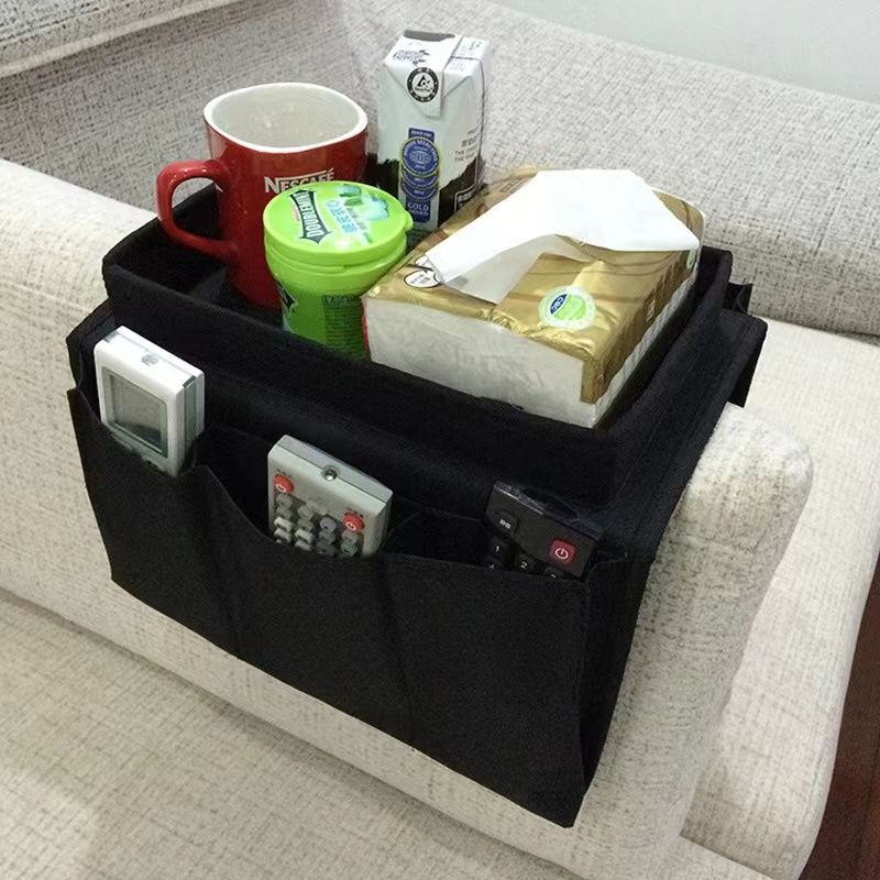 Couch/Sofa Arm Rest Organizer.his organizer has been designed with a large bend to fit the armrest of most sofas, couches, and love seats. Thanks to its ingenious frame, you can put whatever you need