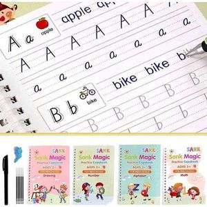 🔹️PRICE DROPPED ✨️ only AT KILIMALL 🔹️4pcs Sank magic practice books- Maths, alphabet, numbers, drawing also comes with 1 pen, 4 pen refills and pen holder.