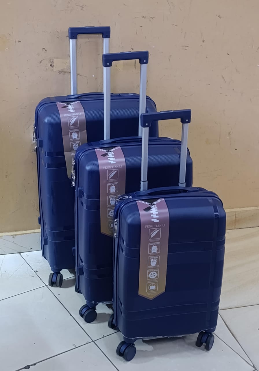 3 in 1 Unbreakable PP Suitcase

▪️Zipper closure frame.
▪️360 Easy-glide spinner wheels. 
▪️Telescopic handle system locks in multiple levels to adapt.
▪️Compression straps keep clothing neatly packed