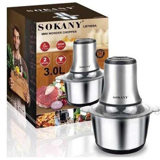 🎇Sokany 3 Litre Electric Food Chopper/Meat Processor Vegetable Onion Grinder chopping machine, 2 Speed Setting, Detachable Stainless Steel Quad 4 Blades, Power Rating 800 Watt Silver🥰quickly bring d