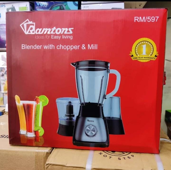 PERFECT PRODUCT🎇Ramtons  Blender 3 in1/chopper/mill
Capacity 1:5 ltrs
500 wattz
5 speed control /with pulse
With safety jug lock 
With  chopper/mill🎉affordable, innovative and durable.  For every ho