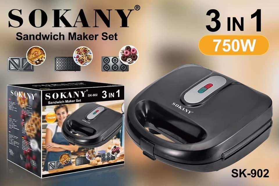 ARRIVAL🦋Sokany 3-in-1 Breakfast Maker. Sandwich Maker with Removable Plates for Sandwiches, Waffles, Mini Treats. Non-Stick Coated, Double-Sided Plates. 750W Power.Powerful and efficient
With 750 W h