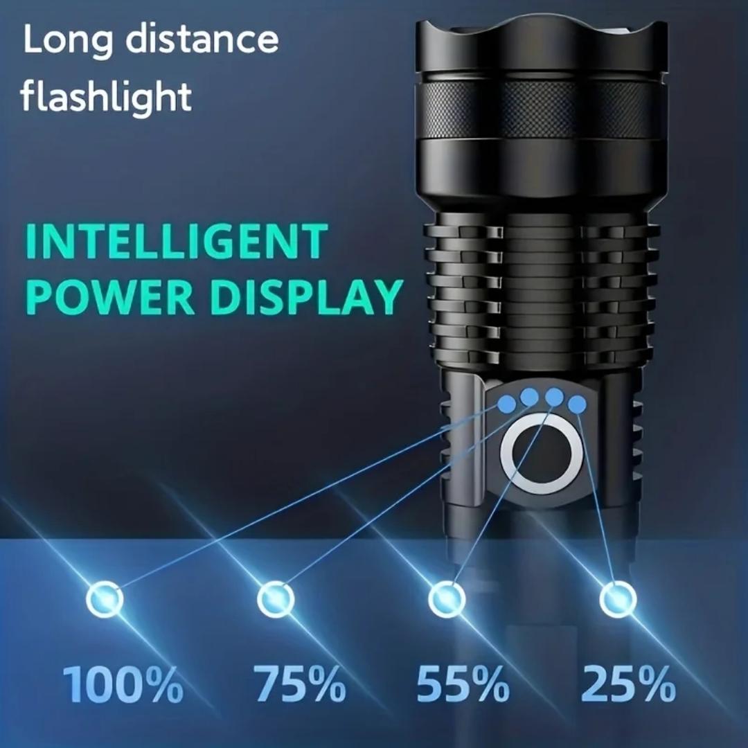 P50 Brightest Zooming flashlight mettalic spotlight rechargeable security digital torch