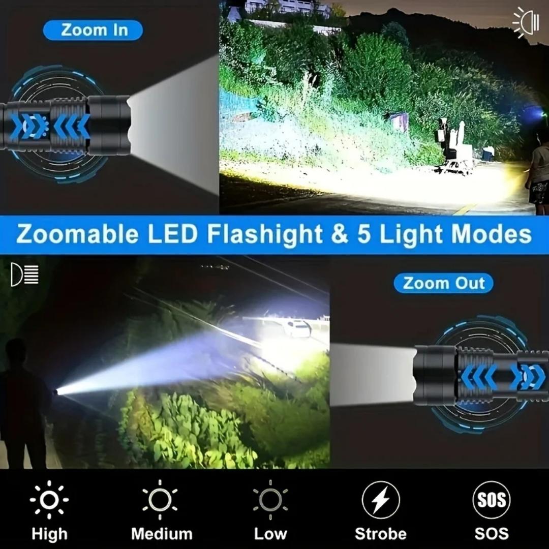 P50 Brightest Zooming flashlight mettalic spotlight rechargeable security digital torch