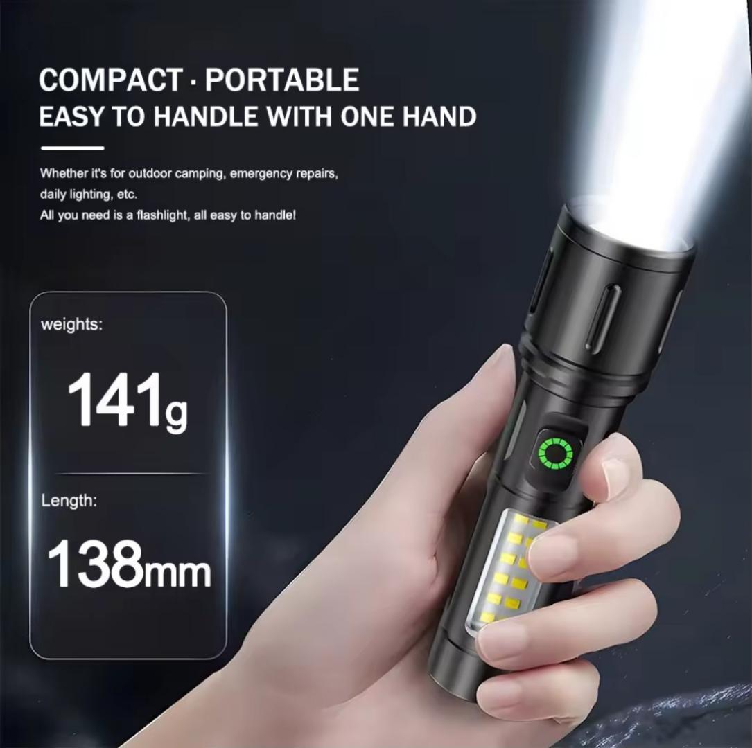 Aluminium Alloy Metal Security Torch Light With Telescopic Zoom Type-C USB Multifunction Rechargeable spotlight