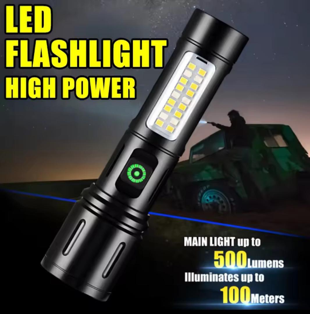 Aluminium Alloy Metal Security Torch Light With Telescopic Zoom Type-C USB Multifunction Rechargeable spotlight