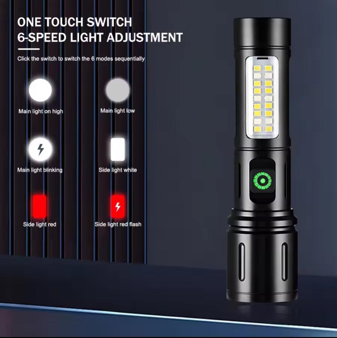 Aluminium Alloy Metal Security Torch Light With Telescopic Zoom Type-C USB Multifunction Rechargeable spotlight
