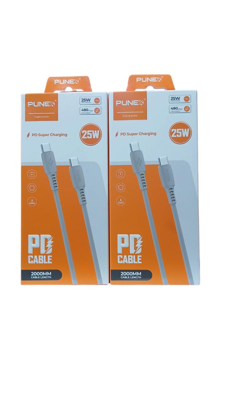 Punex PD Cable 2000mm long data cable 480Mbps 25 watts Super charging C to C super fast charging usb C to usb C cable 2 metres long 3.1A - Gray