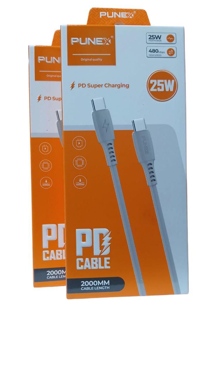 Punex PD Cable 2000mm long data cable 480Mbps 25 watts Super charging C to C super fast charging usb C to usb C cable 2 metres long 3.1A - Gray