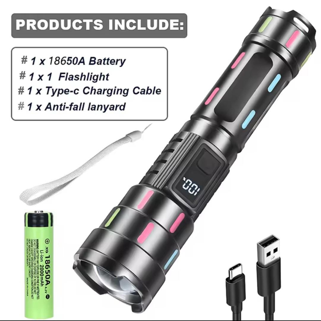 Tactical flashlight 2000 Lumens digital rechargeable torch mettalic body police torch