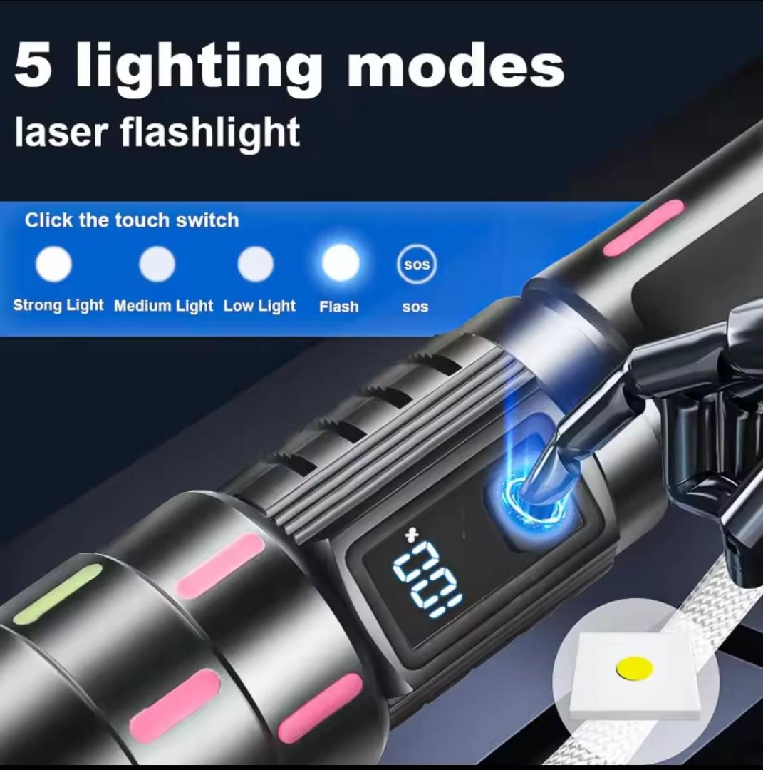 Tactical flashlight 2000 Lumens digital rechargeable torch mettalic body police torch