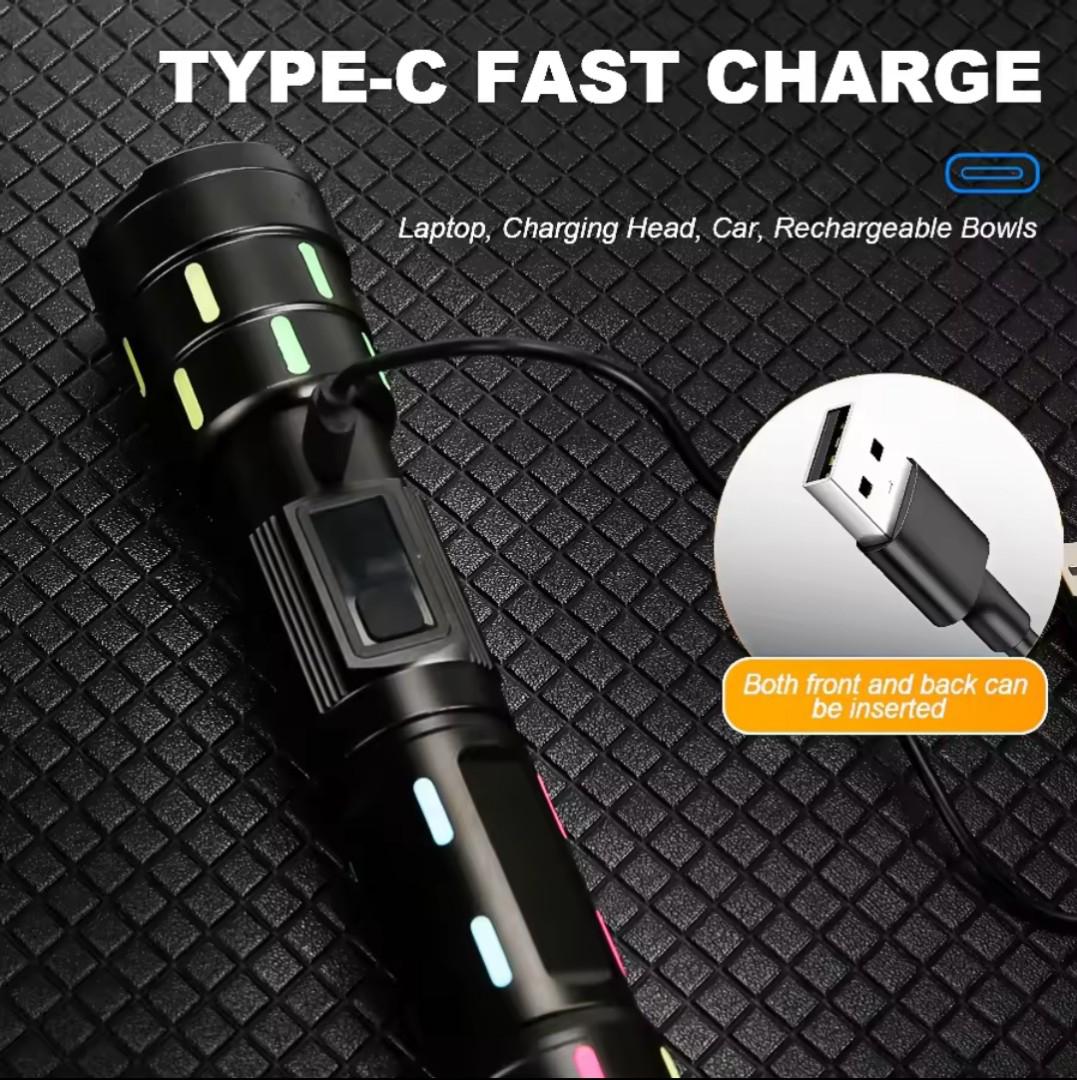Tactical flashlight 2000 Lumens digital rechargeable torch mettalic body police torch