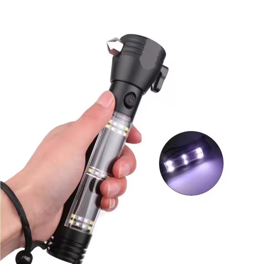 Rechargeable Solar Powered Flashlight,Multi Function LED Tactical Flashlight with Glass Breaker,Seatbelt Cutter,Alarm and Phone Charger,Powerful Handheld Flashlights for Emergencies Camping