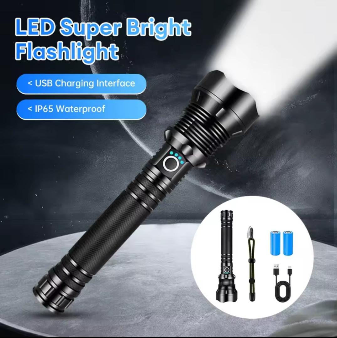 P70 Flashlight Rechargeable mettalic torch brightest spotlight in P90 bulb zoom focus police security torch