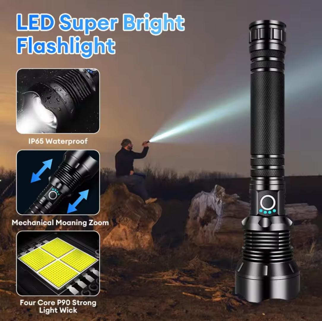 P70 Flashlight Rechargeable mettalic torch brightest spotlight in P90 bulb zoom focus police security torch