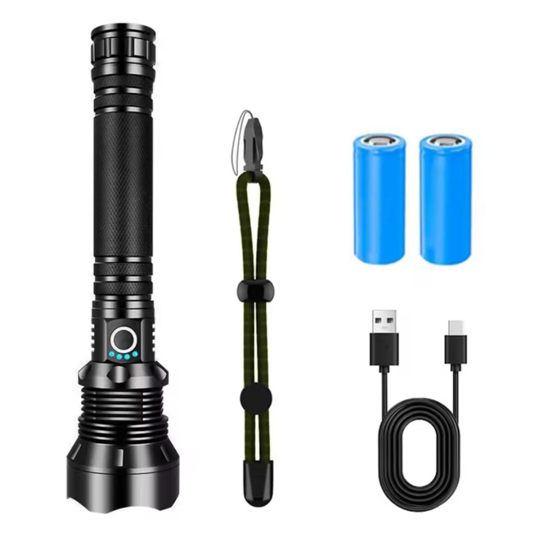 P70 Flashlight Rechargeable mettalic torch brightest spotlight in P90 bulb zoom focus police security torch