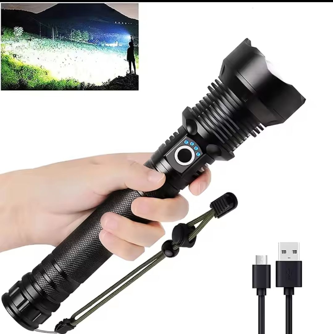 P70 Flashlight Rechargeable mettalic torch brightest spotlight in P90 bulb zoom focus police security torch