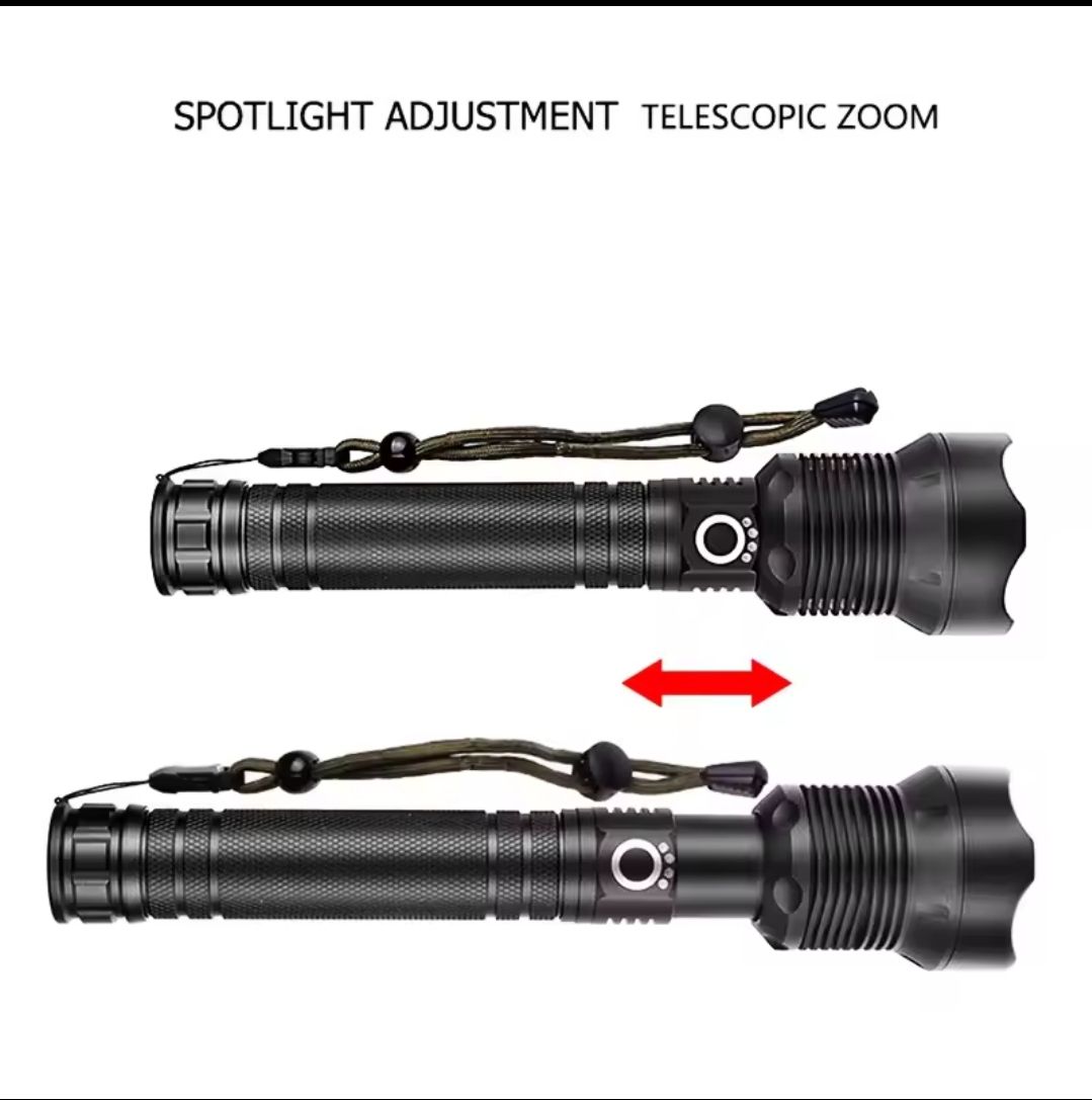 P70 Flashlight Rechargeable mettalic torch brightest spotlight in P90 bulb zoom focus police security torch